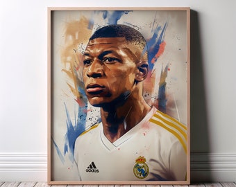 Kylian Mbappé Poster, Real Madrid, French Footballer, Soccer Gifts, Sports Poster, Football Poster, Soccer Wall Art, Football Fan Art Gift