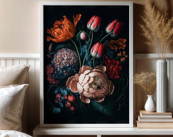 Surreal Floral Wall Art Print, Vintage Inspired Roses, Dark Botanical Home Decor
