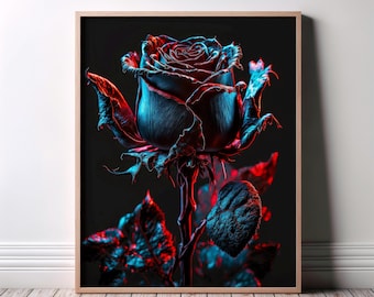 Black Rose Wall Art, Gothic Floral Poster, Dark Aesthetic Decor