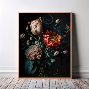 Floral Wall Art Poster, Roses Wall Art, Surreal Flower Wall Art, Flowers Floral Art Print, Vintage Inspired Wall Art, Flowers Art Home Decor