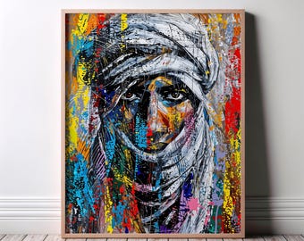Palestine Abstract Wall Art, Graffiti Portrait Print, Resistance Symbolism Poster