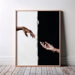 Diversity in Unity Art Poster: Black and White Hands Reaching Out, Diversity art poster, Unity wall art, Contemporary art, Inspirational art