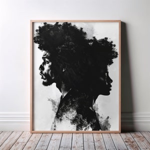 Cartaz de arte de parede africana, cartaz de arte de inspiração negra, arte negra afrocêntrica, ilustração, cartaz de arte em preto e branco, decoração para casa, arte moderna