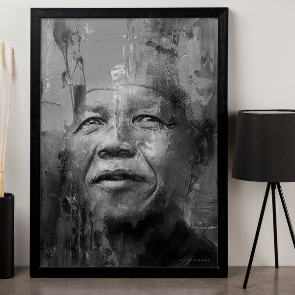 Nelson Mandela : portrait abstrait en noir et blanc, art de Nelson Mandela, source d'inspiration, art africain, téléchargement numérique, imprimable