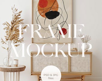 Frame Mockup PSD, Wall Art Display, Neutral Living Room Scene, Etsy Mockup