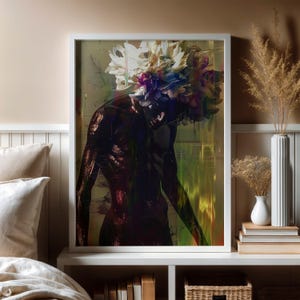 Black Man Wall Art, Floral Crown Portrait, Afrocentric Masculine Decor