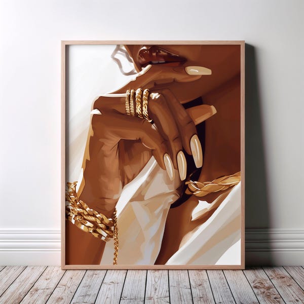 Luxury Hand Wall Art, Gold Jewelry Print, Glam Fashion Decor