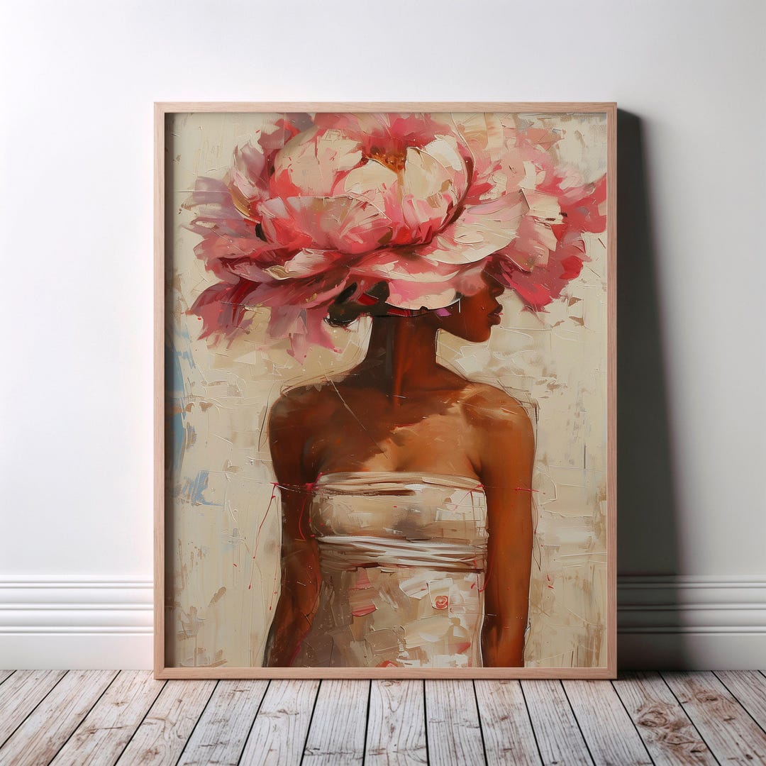 Flower Head Wall Art, Black Woman Floral Head Wall Art Canvas Print ...
