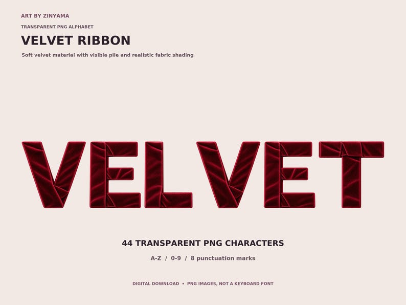 Velvet File Characters Velvet Ribbon PNG Alphabet, 44 Letters Numbers & Symbols, Transparent ...