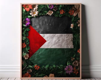 Palestine Wall Art, Floral Flag Poster, Cultural Home Decor