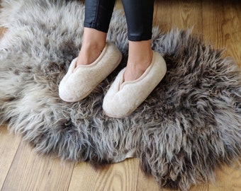 Camel Beige Wool Womens/ Mens Slippers - Camel Summer Slippers Booties - Warm Moccasins Birthday & Christmas Gift - Secret Santa Gift