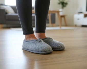 Merino Wool Slippers Women Men, Grey Black Brown & Mixed House Shoes, Warm Eco Moccasins, Natural Wool Loafers, Gift