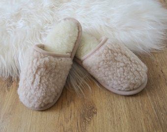 Merino Beige Flip Flops - Ladies Slippers Non Slip Sole