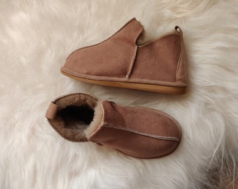 Sheepskin Light Brown Slippers - Men's Luxury Suede Leather Boots  - Non Slip Sole - Christmas Sale - Birthday Gift