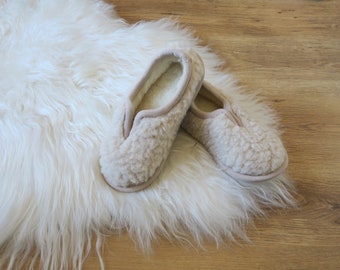 Merino Eco Beige Wool Slippers - Pure Sheep's wool Bootie