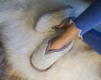 Merino Womens Wool Slippers - Winter Light Grey Moccasins