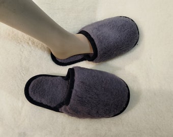 Alpaca and Sheeps Black Wool Slippers - Flip Flop Mules - Mother's Day - Birthday & Christmas Gift  - Sheep Wool Slippers