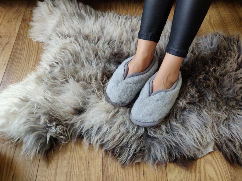Women’s Alpaca Wool Slippers Lilac Grey – Handmade Non-Slip Men's Moccasins, Eco-Friendly Warm House Shoes Alpaca Silver