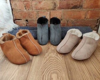 Beige Shearling Women's / Men's Merino Sheep's Wool / Sheepskin Slippers - Suede Leather Sole - Christmas Sale - Mother Birthday Gift
