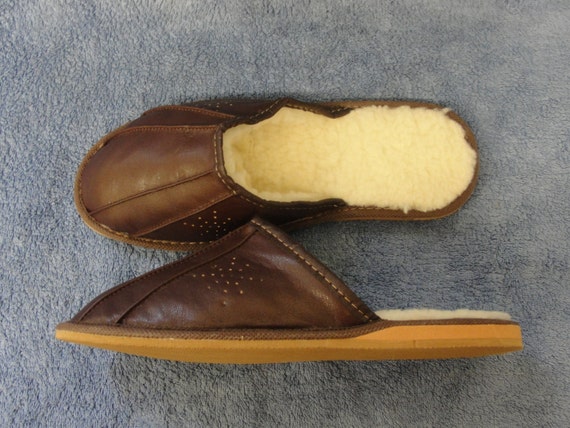 Nuove Pantofole/ciabatte Da Uomo In Pelle Marrone Naturale/lana Di Pecora - Italia - Foto 1