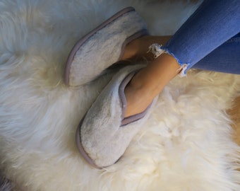 Alpaca Grey Wool Ladies Womens Moccasins Slippers - Mens Winter Slippers Booties - Secret Santa Birthday & Christmas Sale - Mother's Day