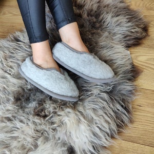 Women’s Alpaca Wool Slippers Lilac Grey – Handmade Non-Slip Men's Moccasins, Eco-Friendly Warm House Shoes image 5