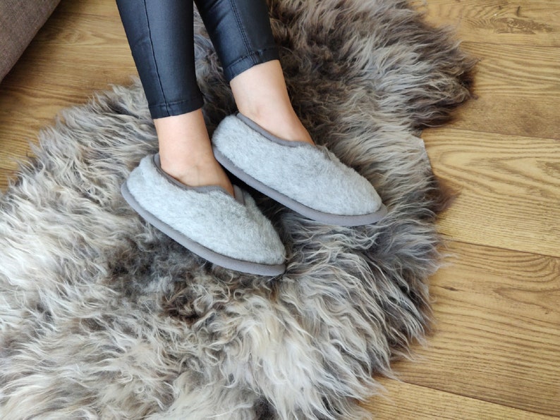 Women’s Alpaca Wool Slippers Lilac Grey – Handmade Non-Slip Men's Moccasins, Eco-Friendly Warm House Shoes image 5