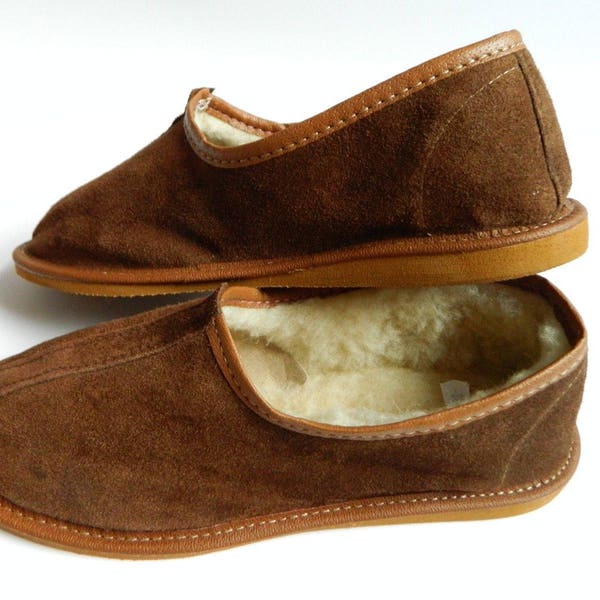 Mens Luxury Brown Suede Leather Sheepskin Slippers/ Shees Wool Boots - Hard Sole