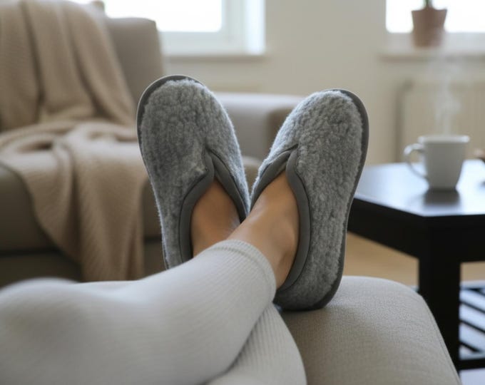 Merino Wool Slippers Women Men, Grey Black Brown & Mixed House Shoes, Warm Eco Moccasins, Natural Wool Loafers, Gift