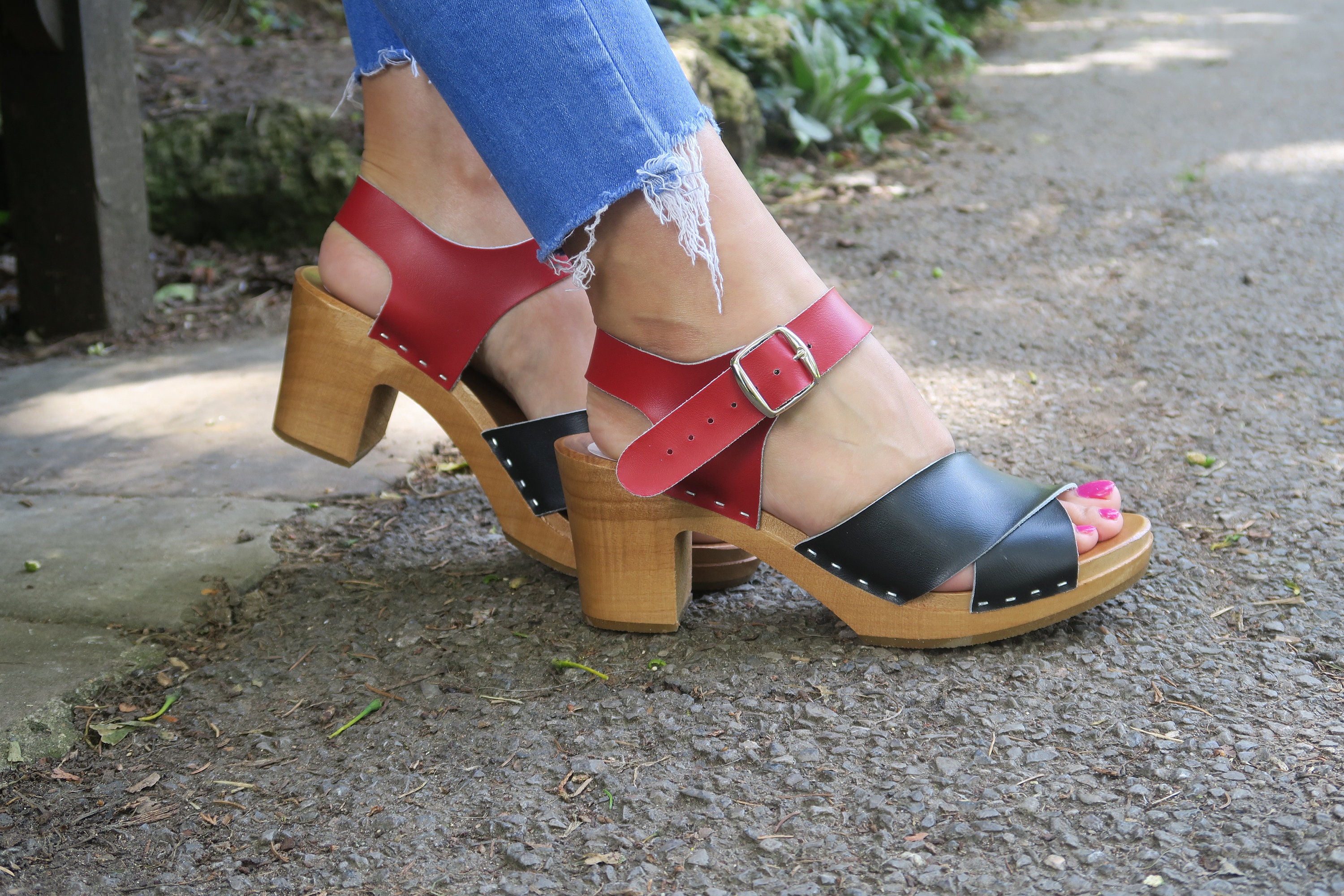 wooden clogs high heels