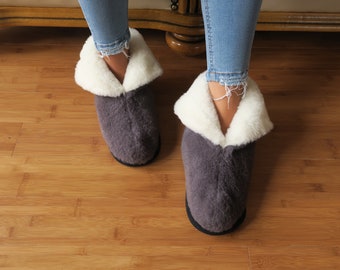 Alpaca and Camel Wool Ladies Women's Eco Black Slippers - Men's Winter Booties - Secret Santa Birthday & Christmas Sale - Mother's Day