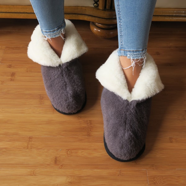 Alpaca Wool Ladies Womens Moccasins Eco Black Slippers - Mens Winter Booties - Secret Santa Birthday & Christmas Sale - Mother's Day