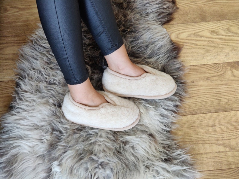 Women’s Alpaca Wool Slippers Lilac Grey – Handmade Non-Slip Men's Moccasins, Eco-Friendly Warm House Shoes image 7