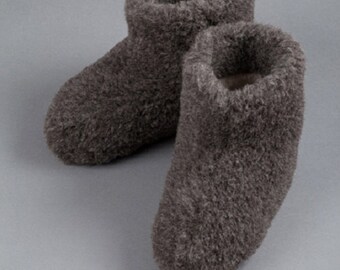 Pantofole in lana merino pura da donna/uomo, ecologiche, nere,/pantofole in pelle di pecora - Suola in pelle scamosciata - Regalo di Natale e compleanno