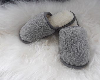 Eco Womens / Mens Merino Pure Sheeps Wool Slippers - Grey Flip Flops Slippers Non Slip Sole