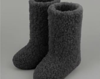 Eco Womens/ Mens Black Tall Merino Pure Sheep's Wool Slippers - Christmas gift