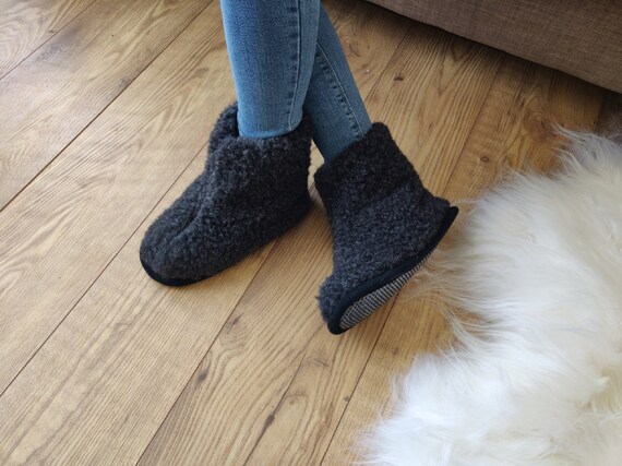 Black Pure Sheep s Wool Slippers Eco Women s Men s Merino