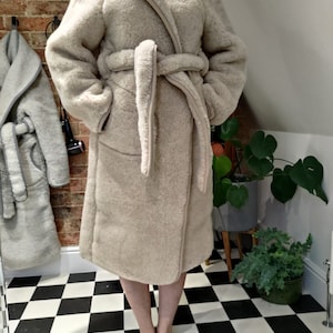 Beige Unisex Merino Wool Bathrobe - Woolen Dressing Spa Gown