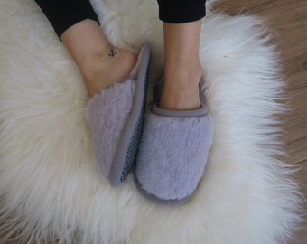 Grey Wool Womens/ Mens Slippers - Alpaca Flip Flops  - Mother's Day - Birthday & Christmas Gift  - Sheep Wool Summer Slippers