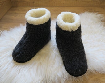 Black Eco Women's/ Men's Merino Pure Sheep's Wool Slipper Boots - Christmas & Birthday Gift
