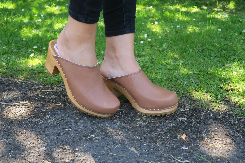 brown swedish clogs