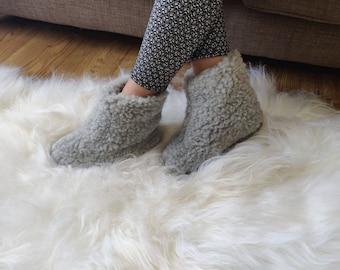 Eco Women's / Men's Merino Slippers Boots -  Ladies Grey Pure Sheep's Wool Slippers -  Christmas Sale - Birthday Gift