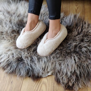 Women’s Alpaca Wool Slippers Lilac Grey – Handmade Non-Slip Men's Moccasins, Eco-Friendly Warm House Shoes image 6