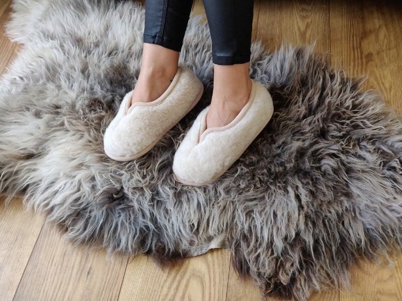 Women’s Alpaca Wool Slippers Lilac Grey – Handmade Non-Slip Men's Moccasins, Eco-Friendly Warm House Shoes image 6