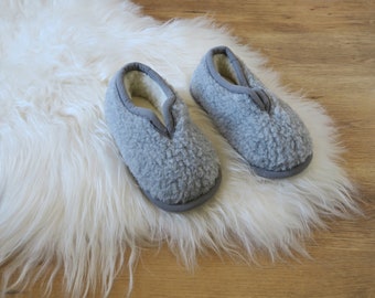 Grey Merino Slippers - Eco Women's / Men's Pure Sheeps Wool Slippers - Non Slip Sole - Christmas & Birthday Gift