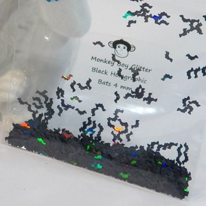 Nietoperze! Czarny holograficzny brokat w kształcie nietoperza! Mały - rozmiar 4 mm! Genialne-ogniste-holograficzne-zmieniające kolor kształty nietoperza! B-233
