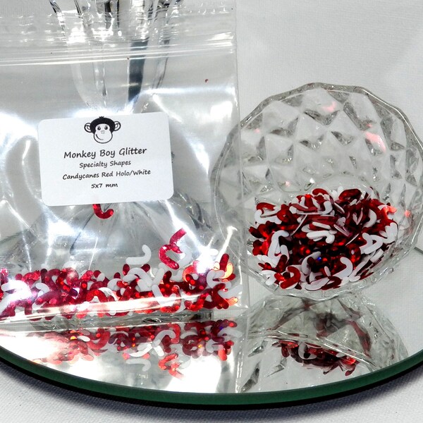 Candy Cane Glitter Shapes! 5 x 7 mm Holographic Red/Plain White - Many More Options Available - Visit Our Shop! B-177