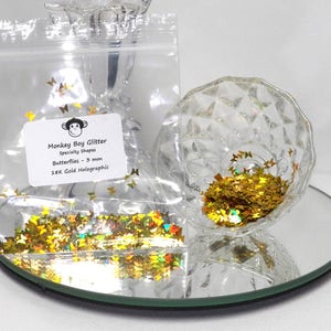 Vlinders 18k Gold Holographic Glitter Vormen! Sierlijk 3 mm! Holografisch goud schijnt vele kleuren! Bezoek onze shop! B-167