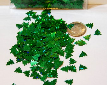 Christmas Tree Confetti Shapes! Deep Green 8 mm Laser/Holographic for multi-colored Sparkles! B-316