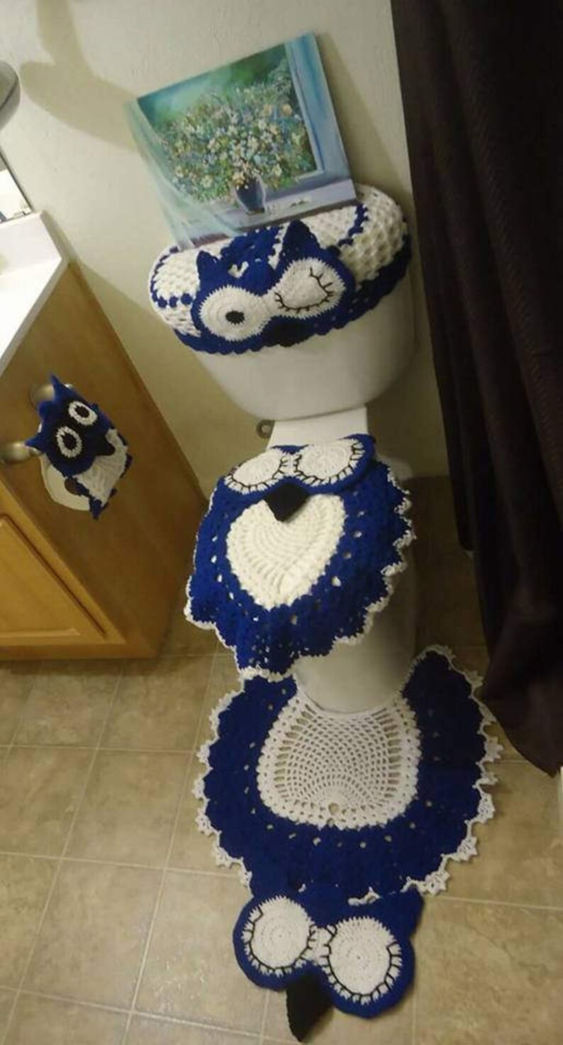 Crochet Owl Bathroom Set Owl Bathroom Set Owl Bathroom Etsy